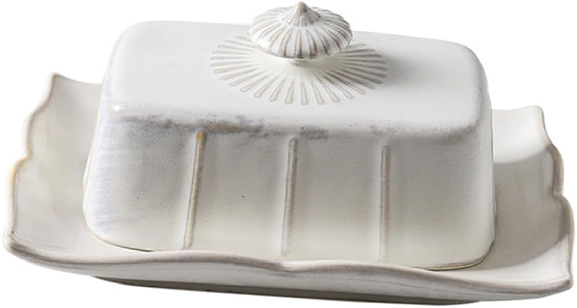 Luxshiny Ceramic Butter Plate with Lid Rectangular Decorative Butter Holder and Dessert Tray for Kitchen Home Bakery Freshness Preserving Serving Dish for Cookies Nuts and Fruits
