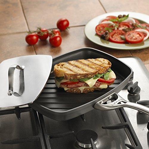 Calphalon Contemporary Hard-Anodized Aluminum Nonstick Cookware, Panini Pan and Press, 13 3/4-inch, Black