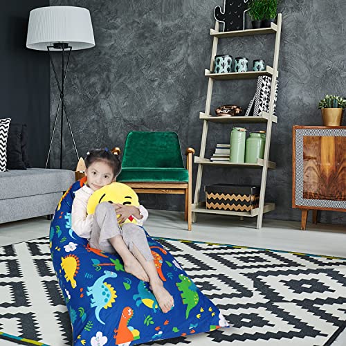 Lolomlo Stuffed Animal Storage Bean Bag Chair Cover, Cotton Blue Dinosaur Plush Toy Storage Stuff And Sit Seat For Kids/Teens/Adults, 52" X 31" Extra Large Triangle Floor Sofa, 200L/52Gal, Cover Only #TOP6
