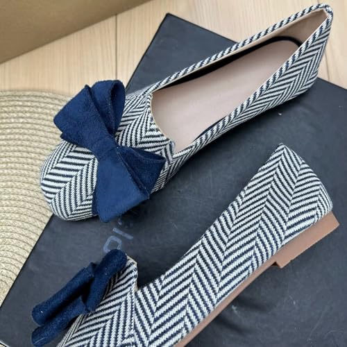 Image of WENJIAZHIZHI Square Toe Bow Ballet Slip-On | Classic Suede Finish,Chic Bow Detail,Effortless Everyday Style,Wedding Party Office,Plus Size Available
