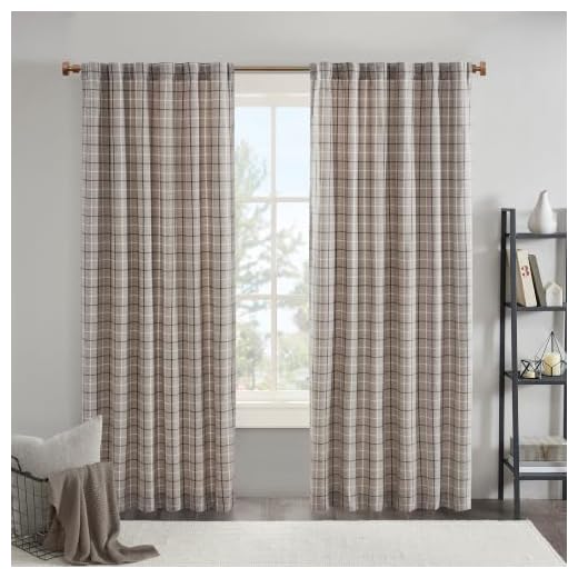 Madison Park Anaheim Cabin Plaid Curtain Window, Thermal Insulated Fleece Lining, Living Room Decor Light Blocking Drape for Bedroom, 1-Single Panel Pack, 50" x 84", Rod Pocket, Brown