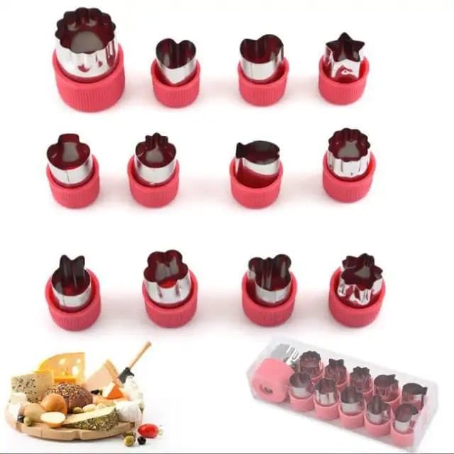 Oren Empower 12 Pieces Mini Cookie Cutters Set/Stainless Steel Vegetables Fruit Shape Cutter/Embossing Mold for Food Decoration Bread Sandwich Cutter for Kitchen/Pastry and Baking Mold - Red-image-44