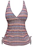 Gabrielle-Aug Women's Fashion Swimsuit Sailor Stripe Adjustable Modest Swim Tankini Top Beach Swimwear(FBA)