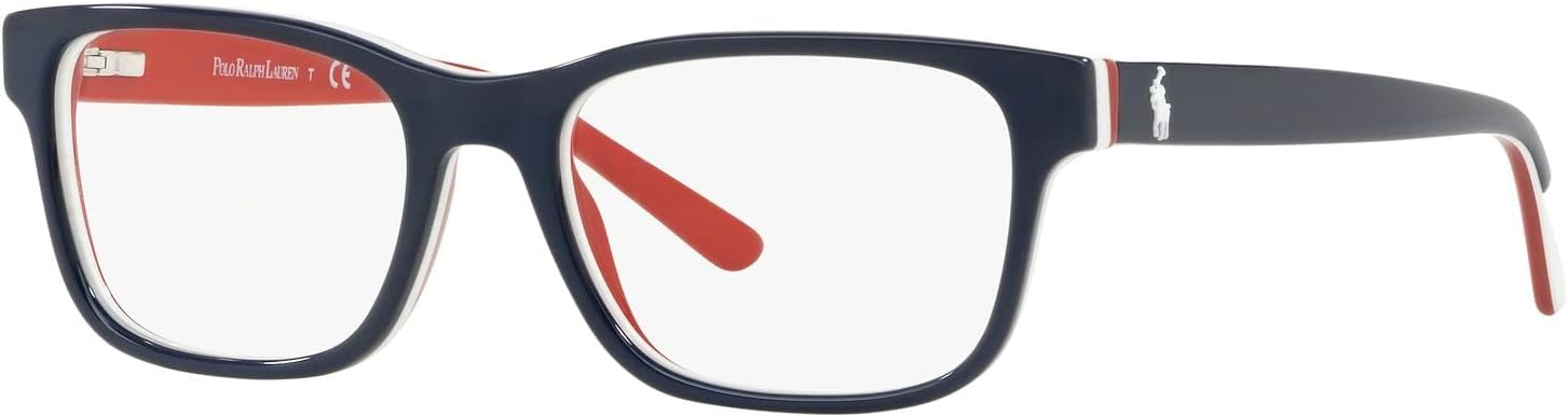 Polo Ralph Lauren Kids' PP8534 Rectangular Prescription Eyewear Frames, Shiny Navy Blue On White/Red/Demo Lens, 48 mm image 2 of 7 B07FF3GHKM