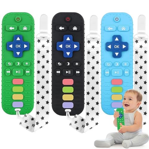 Image of Fu Store 2 Pack Baby Teether Toy Chew Toy for Babies 0-12 Months 6-36 Months TV Remote Control Shape Teething Relief Baby Toys for Infants Developmental Soothe Babies Gums Gifts Set, Black Purple
