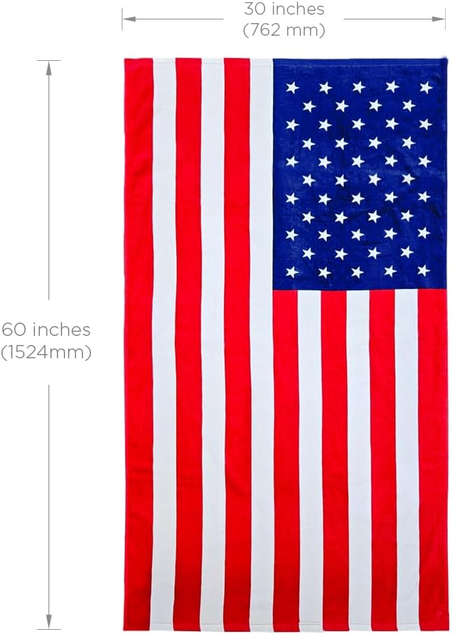 Rockin Towel USA Patriotic American Flag Beach Towels Set 30" x 60" Soft Cotton Velour Towels Men & Women – Vibrant Colors for Pool, Travel, 4th of July, Cruise Essentials & Outdoor Fun (2 Pack)