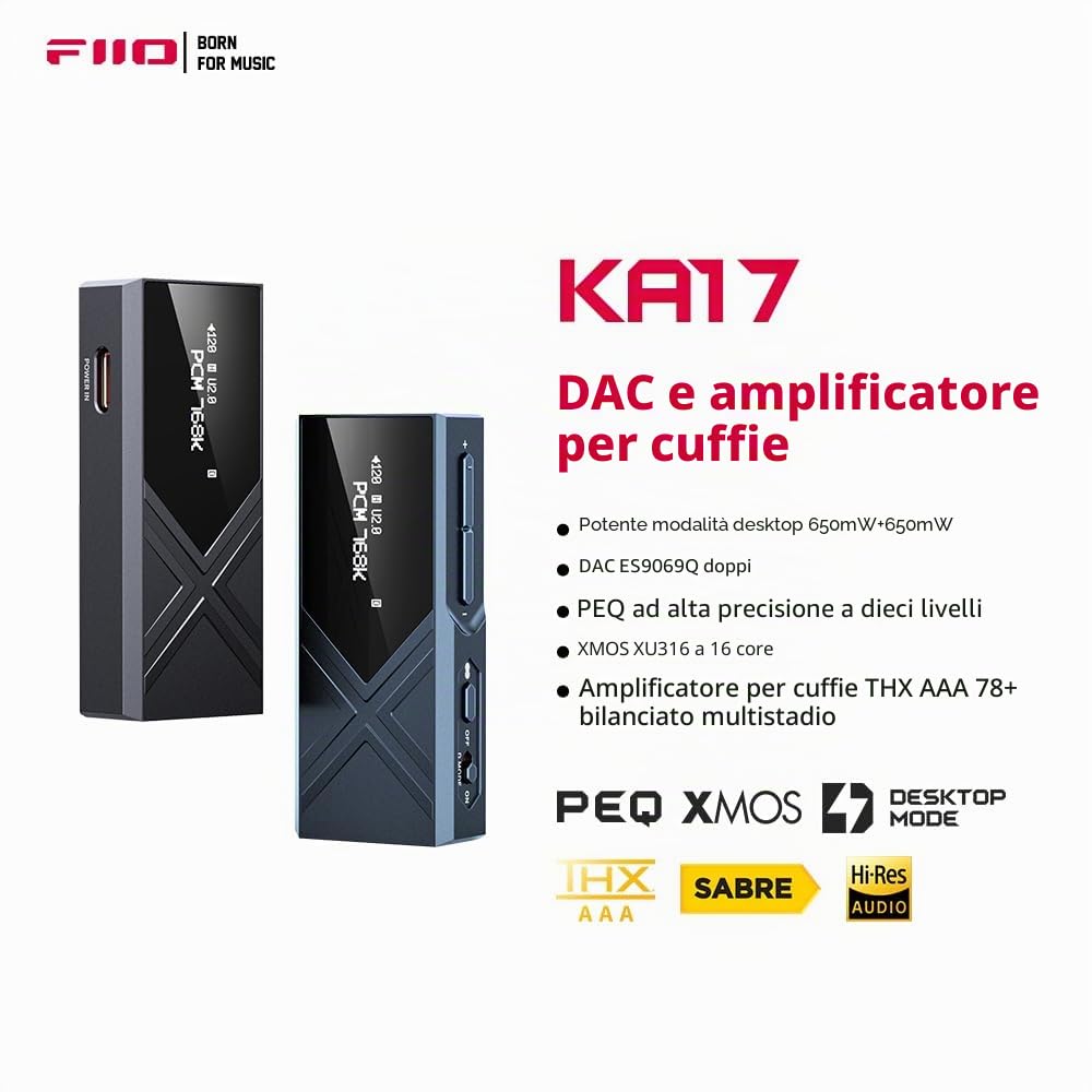 FiiO KA17 Amplificador/DAC Portátil Tipo Dongle Negro