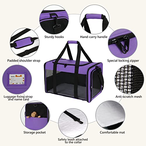 Zbrivier Cat Carrier for 2 Cats Airline Approved Pet Carrier, Large Dog Carrier for Medium Dogs up to 20 Lbs, Breathable Extra Large Cat Carrier with Lockable Zippers and Name Card(Large, Purple) - Image 4