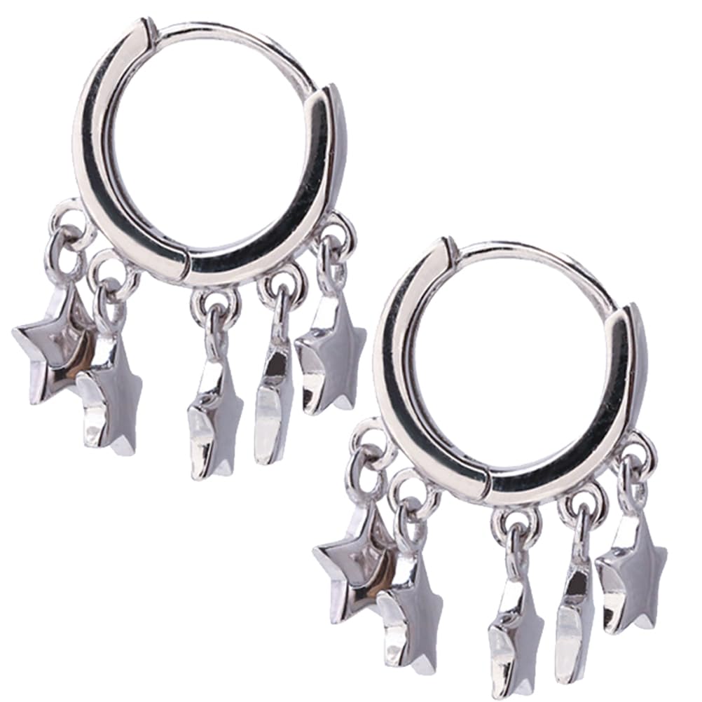 LJFEA Pendientes Colgantes Estrella - Pendientes Aros Plata de Ley 925, Pendientes Cierre Congo - Joyería Femenina