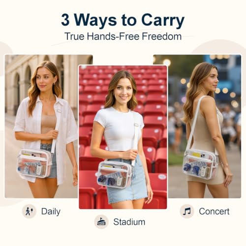 Image of PACKISM Clear Bag for Stadium Events - Small Clear Purse Crossbody Bag | Adjustable Wide Strap, 2 Easy Access Pockets, Thick 0.5mm PVC, for Sports Game Day Concerts Festival, Women Clear Stadium Bag