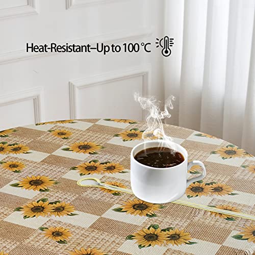 Liberecoo Round Tablecloth With Umbrella Hole -Stain Resistant & Waterproof Flannel Backed Vinyl Fitted Table Cover Elastic Edged Plastic Picnic Table Cover Outdoor #TOP5