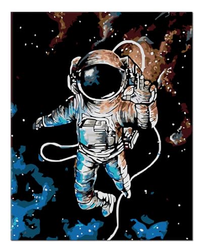 Kit peinture numérotée adulte astronaute débutant avec cadre bois loisir créatif espace