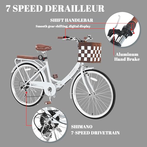 image for BGGFNZ Foldable Beach Cruiser Bike for Women, 24/26 Inch Bikes for Wom