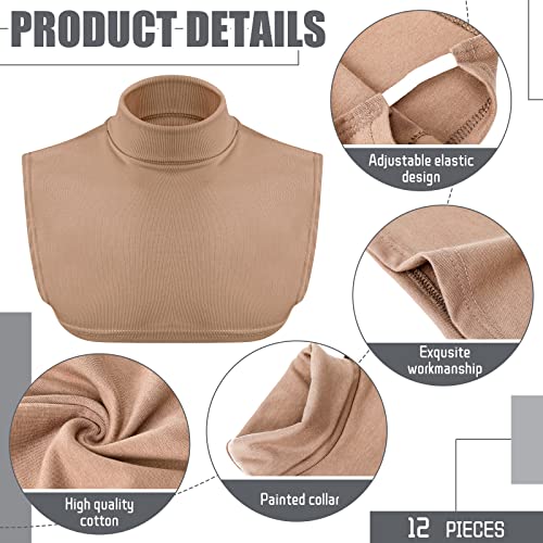 Sinmoe 12pcs Fake Turtleneck Dickey Detachable Collars Set Mock Turtleneck Half Top Mock Blouse Cotton Collar for Women Men (Stylish Colors)3