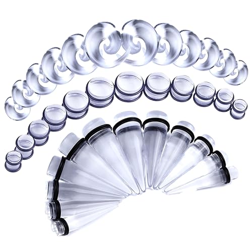BodyJ4You 36PC Ear Stretching Kit - 00G-20mm Big Gauges Kit - Heavy Acrylic Tapers Large Spiral Expanders No Flare Plugs - Black Turquoise Glow White - Women's Tapers Men's Tapers
