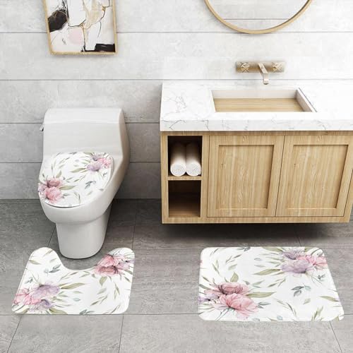 SOYDAN bath mat set,Print No Silp Washable Cover Floor Rug Decorations for Kitchen Bathroom Bedroom, Watercolor dusty pink floral seamless pattern for fabric. Watercolor rose pattern repeat floral ba