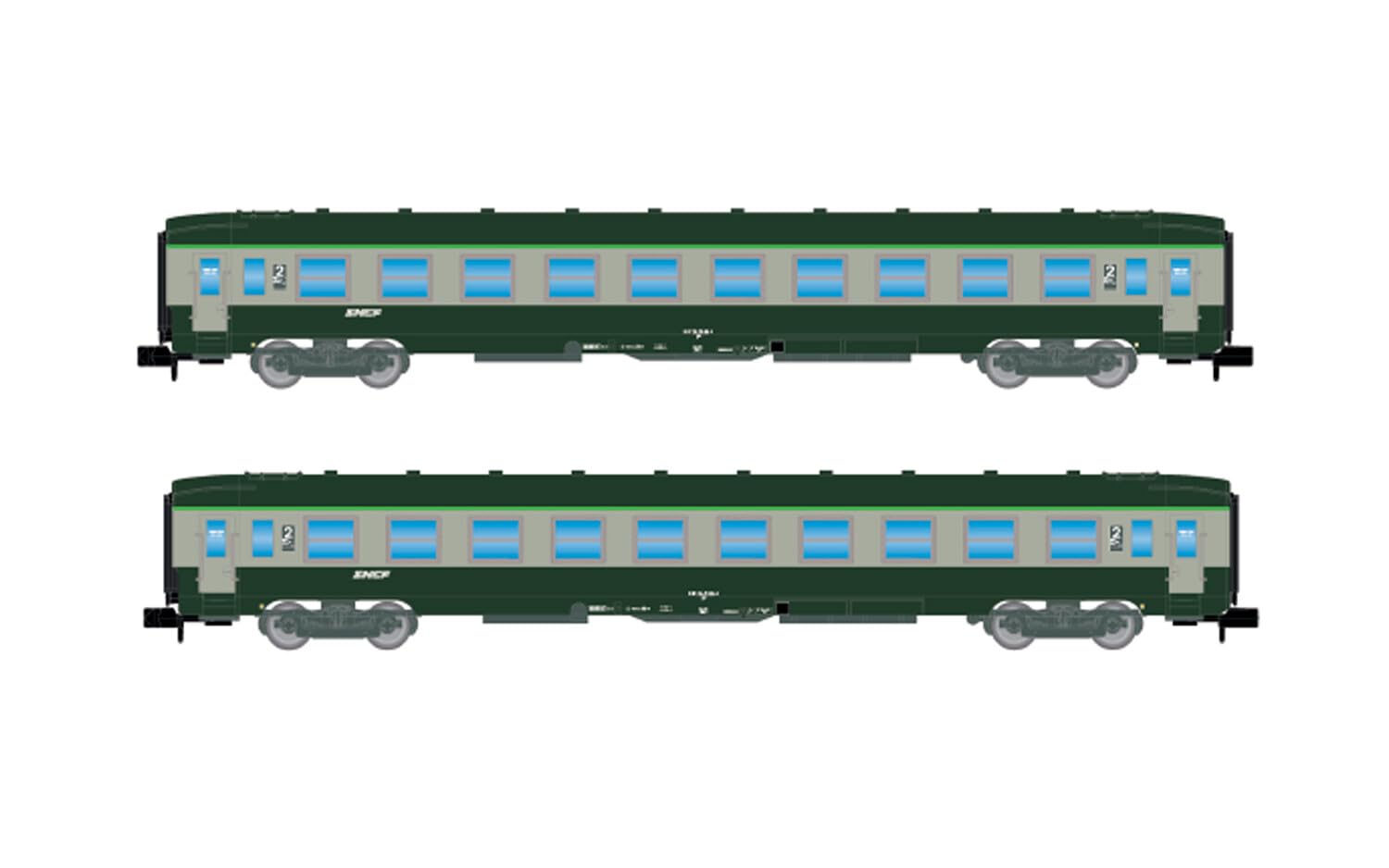 Arnold Hn4449 Sncf, 2 Pieces Trains Dev Ao (2 X B10), Green, Gray with Logo Nuille, Ep Rolling Stock IV, Wagons
