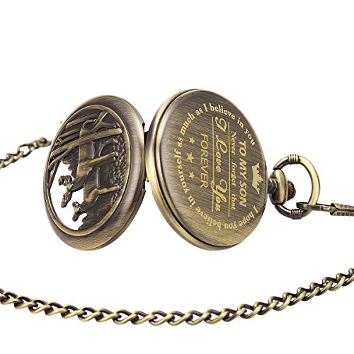 Image of SIBOSUN Pocket Watch with Chain Oversized 50MM 1.96 Inch Deer Reindeer Woodland Men Vintage Box Quartz Pocket Watches Analog