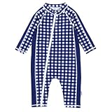 SwimZip Boys Long Sleeve Sunsuit Romper - UPF 50+ - Navy Gingham - 18-24 Month