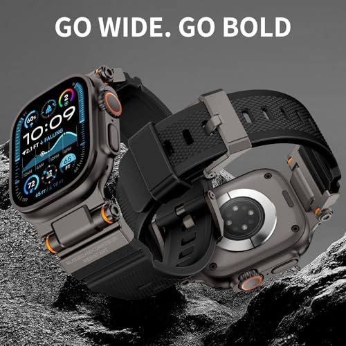 Image of FOAMUNOC Rugged Band Compatible with Apple Watch Ultra 3 /2 /1 Band 49mm /46mm /45mm /44mm /42mm, Metal Connector with Strap for iWatch Ultra Series 11 /10 /9 /8 /7 /6 /SE3 /SE2 /SE /5 /4 /3 /2 /1, Space Gray Black