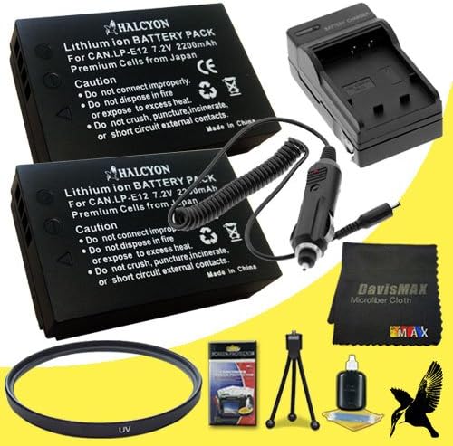 Halcyon 58mm UV Filter for Canon EOS Rebel SL1 with Canon 75-300mm Lens + Two LP-E12 Batteries and Charger for Canon EOS Rebel SL1 Starter Bundle
