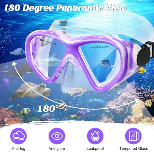 Image of Kids Swim Goggles Snorkel Diving Mask for Boys Girls Ages 5-15, Anti-Fog Swimming Goggles with Nose Cover