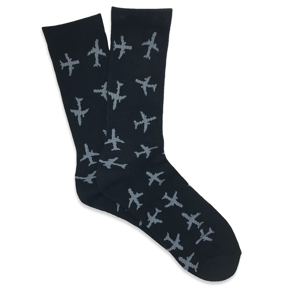 Twin Jets Pattern, Aviation-Themed Premium Crew Socks 1-Pair