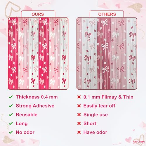 Image of KatchOn, Xtralarge Pink Bow Streamer Backdrop - 3.2x6.5 Feet, Pack of 3, Pink Bow Banner | Valentines Backdrop, Valentines Day Decorations | Pink Bow Birthday Decorations | Galentines Day Decorations