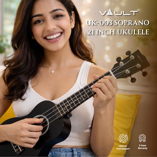 Image of Vault UK-003 Soprano Colourful Ukulele 21 inch with Gig-Bag - Black