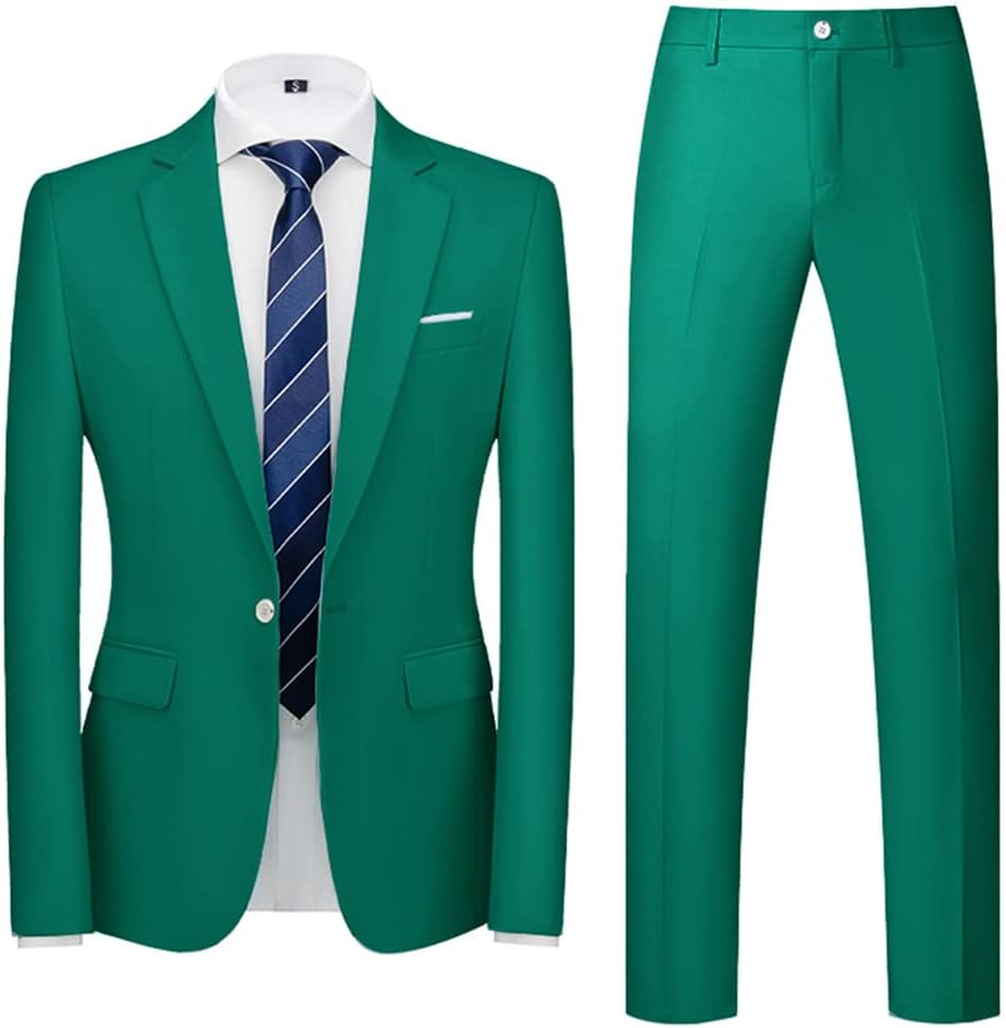 Men's Slim Fit Suit Set, One Button Solid 2 Piece Blazer Suit Jacket Pants Set,Wedding Prom Tuxedo for Men