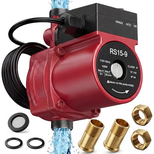 Hot Water Recirculating Pump 110V Stainless Steel Head Circulation Heat Water Pump 2-in-1 Automatic Water Heater for House Home with 3 Speeds NPT 3/4 NPT 1/2 Adapter