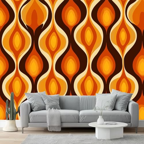 Papel pintado Ondas retro, geometría, pop Papel pintado tejido no tejido 200 x 140 cm decoración Pared decorativos Tv Fondo Pared Dormitorio Murales Papel Tapiz Moderno Naranja Marrón