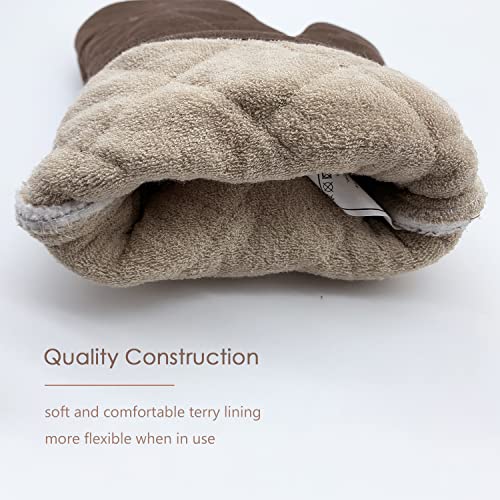 Estrend Extra Long Oven Mitts 2-Pack Set, Quilted Cotton Lining Heat Resistant Kitchen Oven Gloves For Cooking Baking Barbecue, 11.8 Inch, Brown #TOP3
