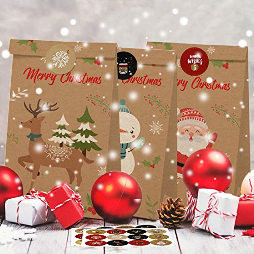Adventskalender om te vullen 2021, 24 zakjes van kraftpapier, kerstcadeauzakjes, DIY adventskalender zelf knutselen… - Image 8