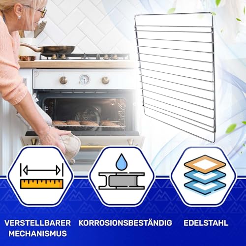 Verstellbarer Gitterrost für Backofen mit einer Tiefe von 320 mm und einer Breite von 350 mm bis 520 mm - Universell für Viele Marken von Ofen - Garantie 10 Jahre - MONTERAL