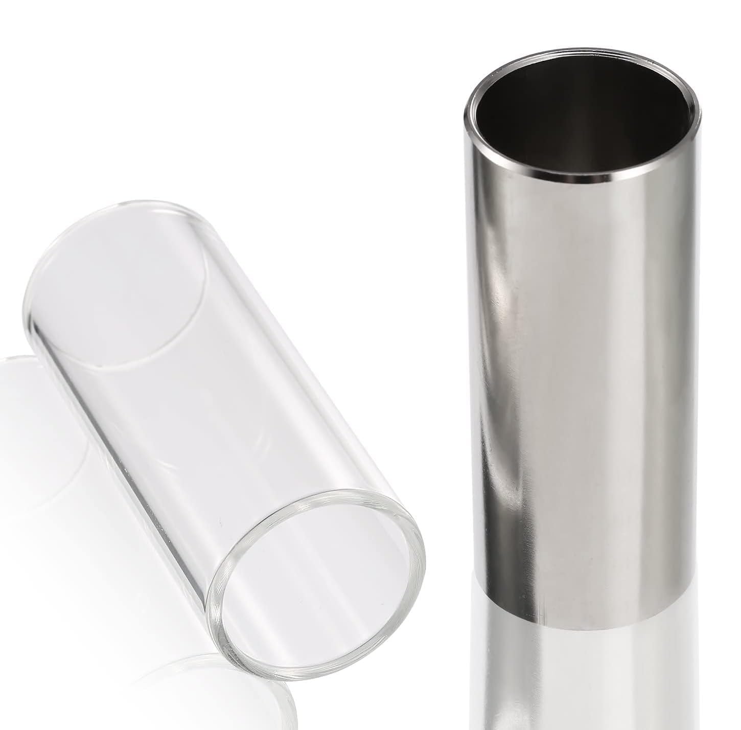 Lot De 2 Slides Guitare – Verre + Acier Inoxydable En Boîte Métallique Pour Électrique, Basse, Acoustique
