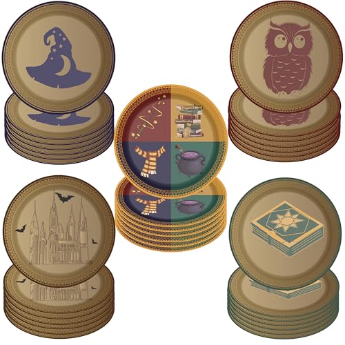 Daapiishuu 50 Pcs Magical Wizard School Party Paper Plates 7 inch Disposable Wizard Birthday Dessert Plates