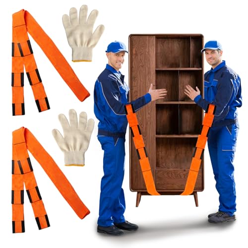 Moving Straps Upgrade Width, 2-Person Lifting and Moving System with Cotton Gloves, Lifting Wrist Straps for Moving Appliances, Furniture, Support up to 800lbs