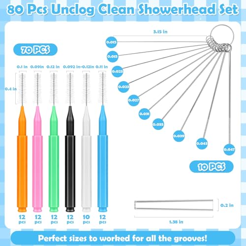 Image of 80 Pcs Multisize Shower Head Cleaner Tool, 70 Pcs Shower Head Cleaning Brush Picks for Unclogging Small Hole,10 Pcs Showerhead Clogger Removal with Storage Box for Household Bathroom(Colorful)