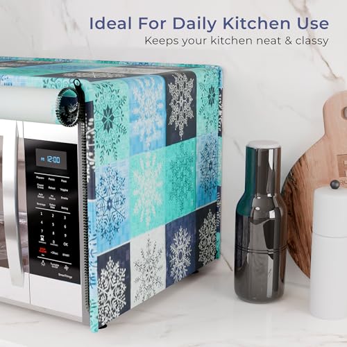 Image of Kuber Industries 20 Ltr PVC Microwave Oven Cover for Kitchen | Microwave /Oven /Otg Cover - Protects from Spills, Stains & Scratches | Star Print - Green & Blue