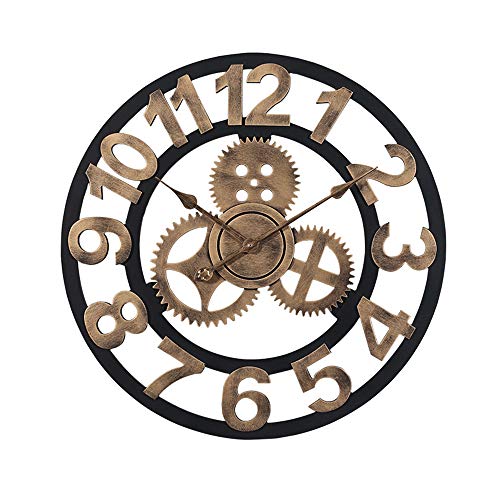 Horloge murale silencieuse 70cm rétro engrenages 3D bois fer décorative - 4