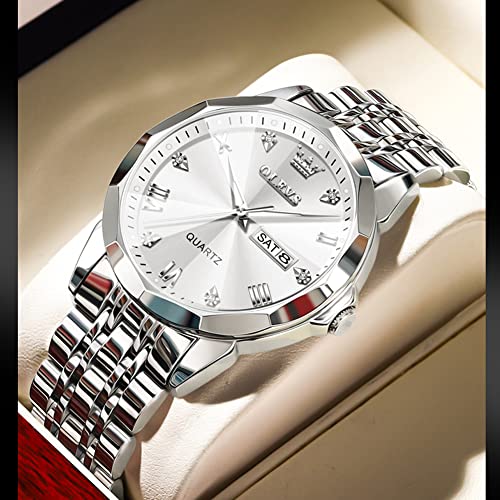 Image of OLEVS Mens Watch Stainless Steel Analog Quartz Watches for Men Day Date Easy Read Diamond Waterproof Dress Luxury Classic Casual Big Face Blue /Black /Gold /Silver Roman Arabic Numerals Men's Wrist Watch