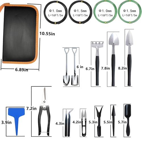 Set de herramientas para bonsái 38 piezas en estuche de cuero miniatura 6