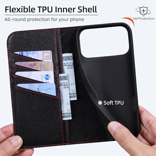 Étui portefeuille iPhone 17 Pro Max VISOUL cuir noir rabat magnétique - 4