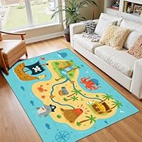 4x5 Boho Rug Rugs for Living Room Rugs for Entryway Pirate Treasure map for Children Style Cute for Kids Room Design Bedroom Rug Door Mat Nursery Room Decor Rainbow Carpets