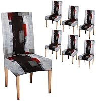 Vista 143 de TOMWISH Fundas para Sillas De Comedor 6, Fundas para sillas de comedor, pintura de arte abstracto, funda extraíble elástica de elastano para silla