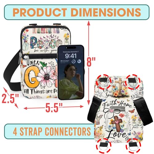 84hoods Crossbody Phone Bag with Adjustable Long Strap. Jesus Christian Faith Religious Gift. Waterproof Cell Phone Purse Gift for Women. All Things are Possible with God.2