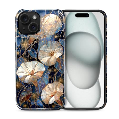 NONMY for iPhone 15 Case,Hybrid 2 Layer Hard Shell Silicone Protective Case - Stained Glass Morning Glory - Scratch Resistant Shockproof Cover