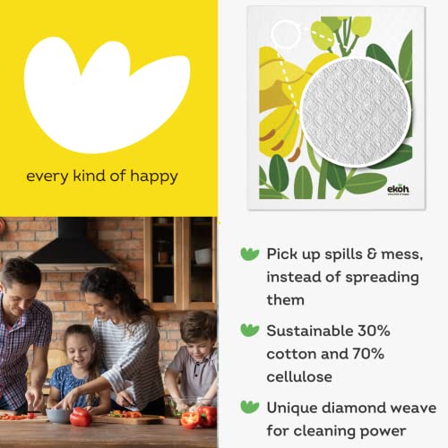 Image of EKOH Swedish Dishcloths for the Kitchen - 12 Pack Cleaning Cloths for the Home - 100% Biodegradable Dish Cloths a Paper Towel and Plastic Sponge Alternative (Scandi Botanical, Scandinavian) | Eco Friendly Reusable, Super Absorbent Biodegradable Cellulose Sponge, Paper Towel & Plastic Sponge Alternative