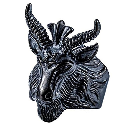 DDOLAA Black Stainless Steel Satan Star of David Ram Worship Baphomet Goat Head for Men's Rings Jewelry
